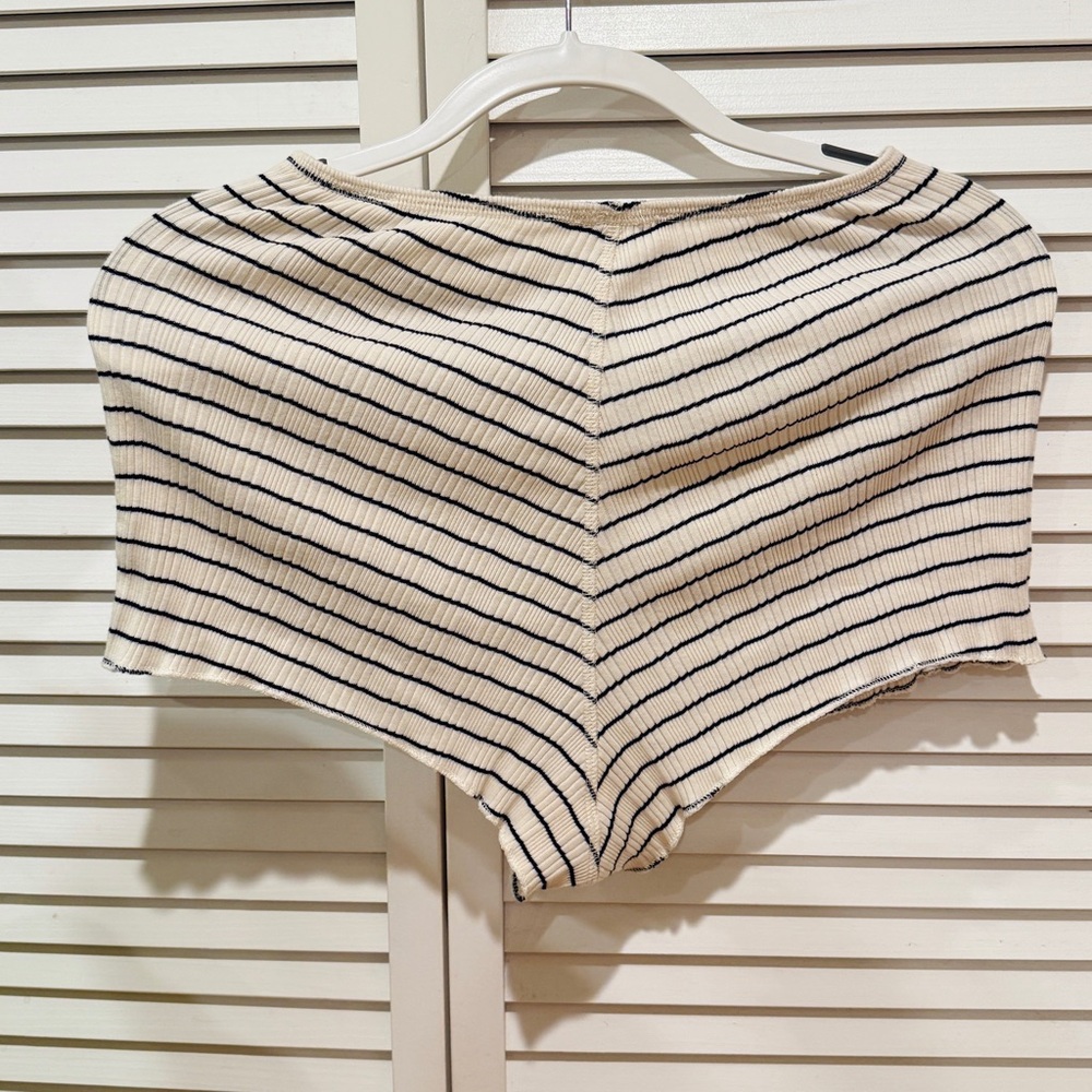 Doen Cream and Black Striped Women Shorts